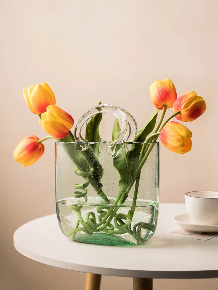

Nordic creative transparent vase living room flower arrangement hydroponic vase bag shopping basket desktop simple decorations