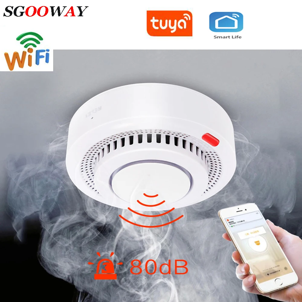 Tuya-alarma de humo WiFi para el hogar, sistema de seguridad contra incendios, Detector de humo, combinación de casa