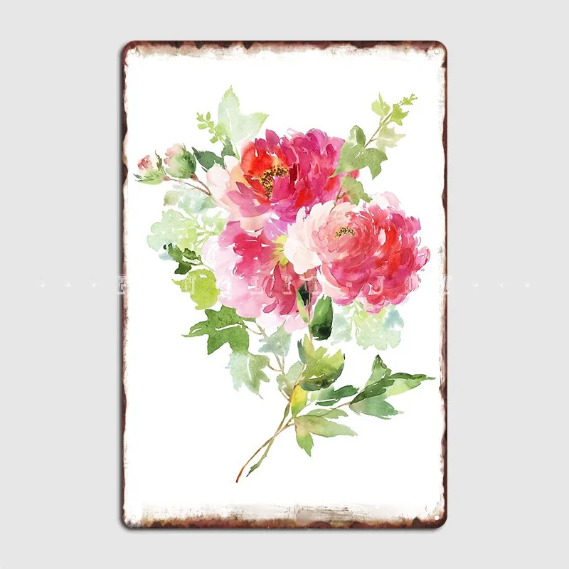 

Wild Peonies Bouquet In Pink Watercolor Metal Plaque Poster Wall Cave Cave Pub Funny Plates Tin Sign Posters