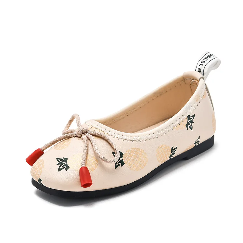 

Spring New Children's Casual Leather Princess Shoes Sweet Bow-knot Strawberry Soft Bottom Moccasin Loafer For Girls Kids Flats