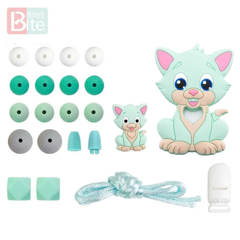 Mint Cat Кусачки 1 Набор DIY Детский силиконовый Прорезыватель для зубов бисер Прорезыватель грызунов кулон в виде ежа DIY ожерелье Младенцы зуб для детей продукт - Цвет: Mint Cat