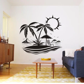 

Tropical Island Palm Silhouettes Dolphin Seagull Sticker Home Decor Vinyl Decal Coconut Tree Living Room Bedroom