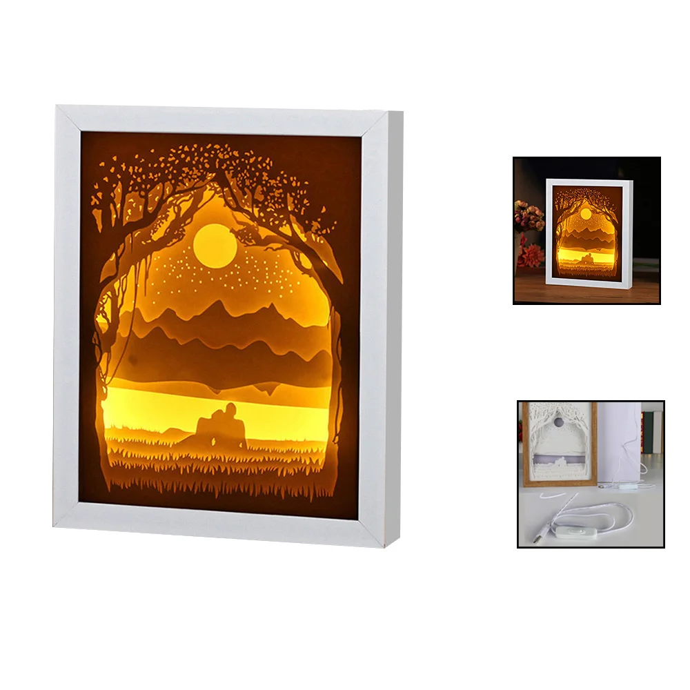 DIY Handmade Papercut Paper Carving Light Lamp 3D Paper Sculpture Light USB Night Light for Christmas Bedroom 235*295*45mm Oc15 - Испускаемый цвет: White