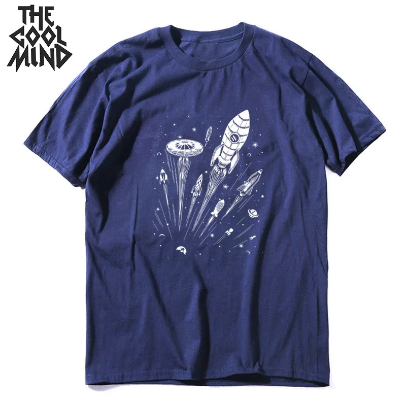 COOLMIND хлопок, летняя свободная Мужская футболка с коротким рукавом, повседневная мужская футболка с космическим принтом, крутая футболка с круглым вырезом, Мужская футболка - Цвет: mo0161CM-NAV