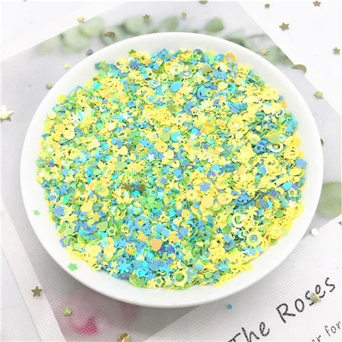 Mix Size YE GR Смешанные ногти блестки Мульти Сердце Звезда Луна точка форма блесток смешанные цвета плоские круглые свободные блестки DIY Маникюр Искусство Декор ногтей 10 г - Цвет: Mix Size YE GR