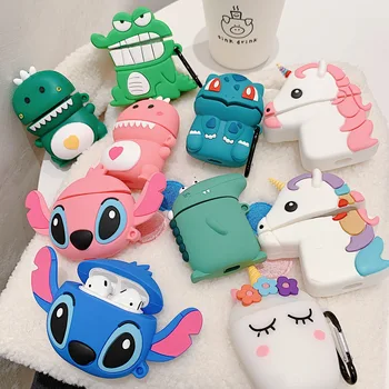 

For AirPods Case Cute 3D Cartoon Kawaii Earphone Case for Airpods 1 2 Soft Protect Cover with Finger Ring Strap