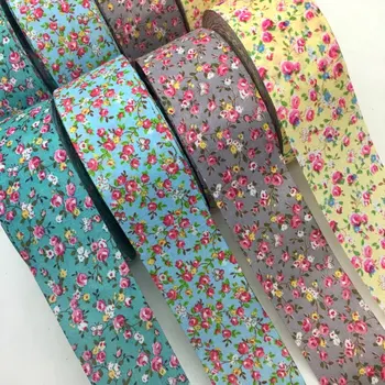 

4cm 10Y flowers cloth printed fabrics ribbon for Textile Apparel Sewing bias Binding Handmade DIY Craft Gift Floral packing