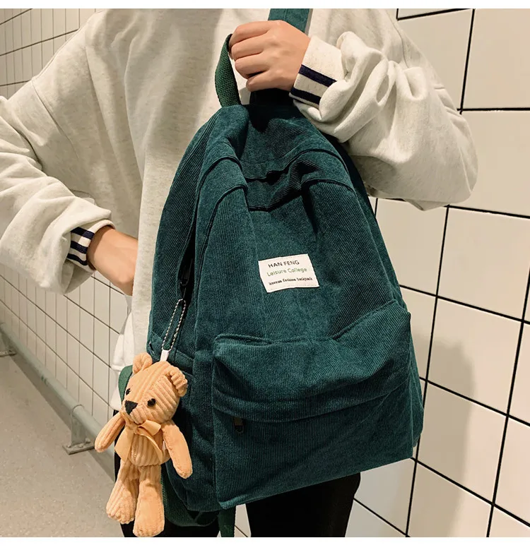 Retro women backpack Fashion high school college students book bag Simple corduroy Female backpacks large capacity Bags Rucksack stylish backpacks for laptops