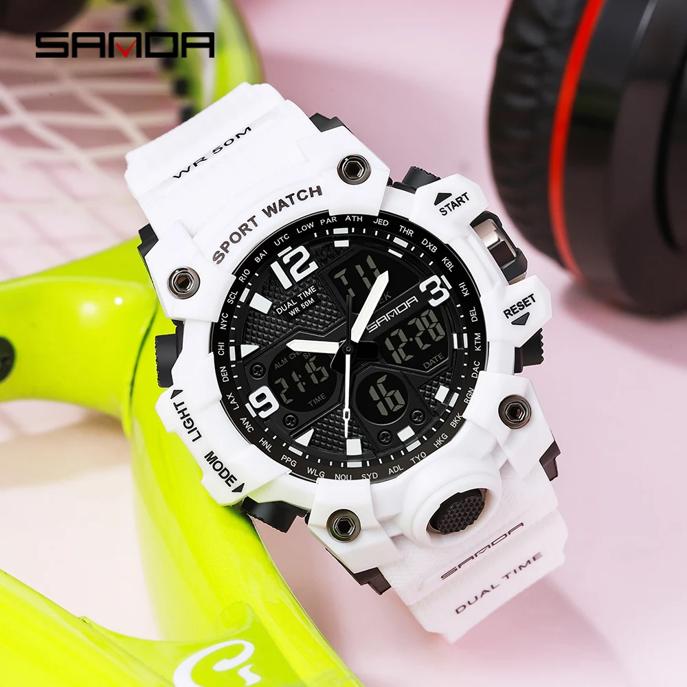 SANDA Sports Women's Watches Fashion Analog Digital Wristwatch Multifunction Waterproof Watch Casual Clock Relogio Feminino 942
