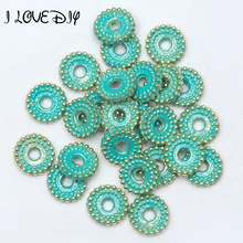 6 мм/8 мм, 100 шт./лот, винтажные зеленые и золотые бусины с узором в виде колеса, тибетские серебряные бусины для изготовления браслетов и ювелирных изделий