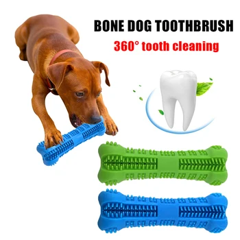 

Pet Dog Silicone Chew Bone-shaped Toothbrush Brushing Stick Teeth Cleaning Chew Grinding Toy Safe Non-toxic For Small Large Dogs