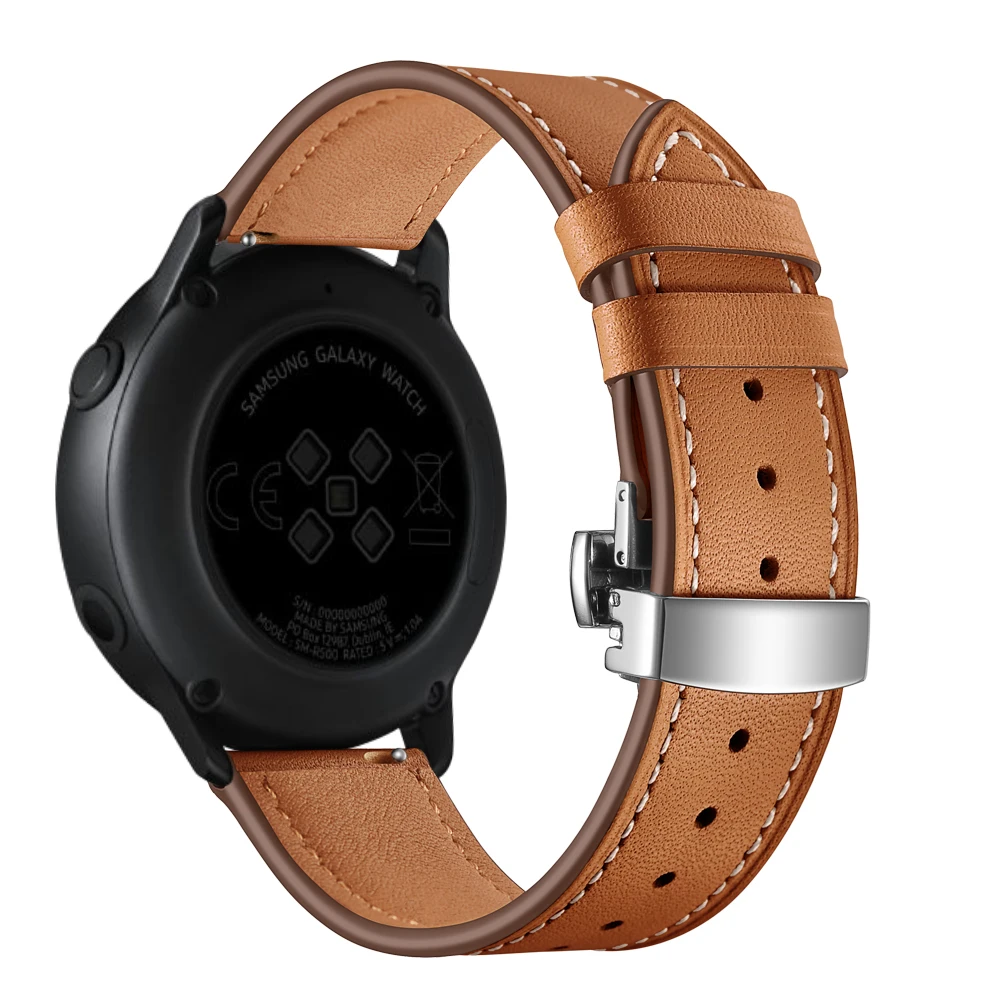 UEBN Серебряный кожаный ремешок с застежкой-бабочкой для samsung Active 2 40 мм 44 мм SM-R820 R830 R500 R600 R810 Galaxy Watch 42 мм ремешок для часов