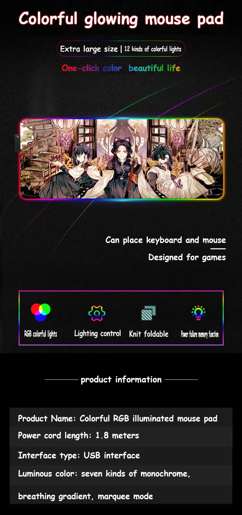 XGZ большой RGB коврик для мыши черный замок край Аниме Сексуальная милая девушка Tsuyuri Kanawo офисная компьютерная клавиатура стол коврик скорость Нескользящая Xxl