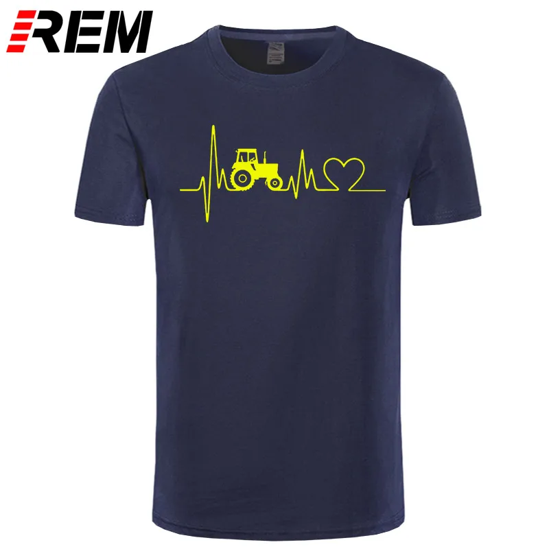 navy yellow Брендовая одежда с принтом пива футболки трактор сердцебиение Пульс ферма фермер фермерская футболка мужские футболки топы уличная одежда - Цвет: navy yellow