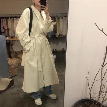 

Casual Long Sleeve Loose Oversize Turndown Collar Trench Coat Fashionable Female Professional Temperament Windproof Long Coat