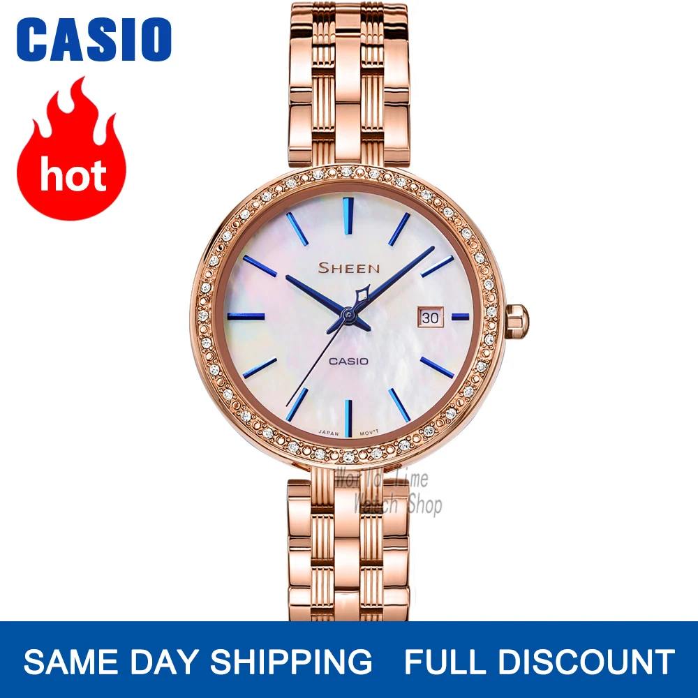Часы Casio SHEEN женские часы Swarovski Crystal топ класса люкс комплект 50м Водонепроницаемые