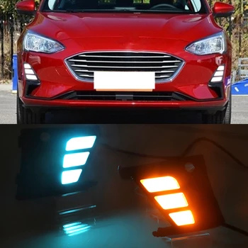 

CSCSNL 1Pair DRL for Ford Focus 2019 Car LED Daytime Running Light fog lamp driving light with Turning Yellow Signal style Relay