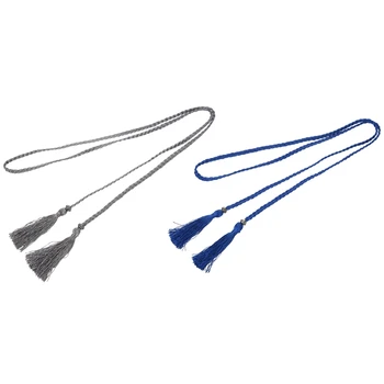

2 Pcs Woven Tassel Belt Knot Decorated Waist Chain Waist Rope, Silver & Blue