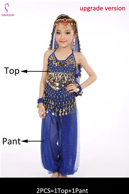 Royal Blue 2pcs 8 цветов детский набор костюма для танца живота Восточные Танцевальные костюмы для девочек Египетский Болливуд индийский танец живота одежда индия - Цвет: Royal Blue 2pcs