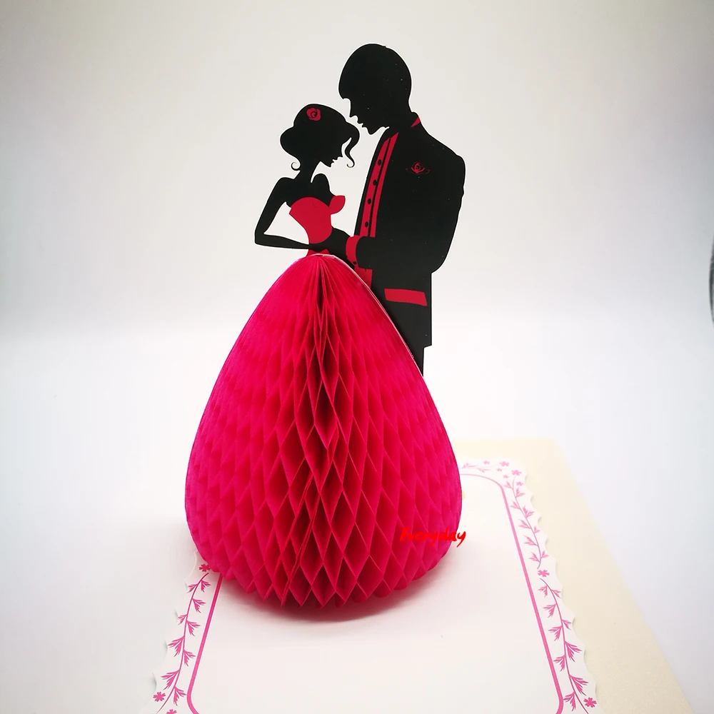  1pcs 3D Wedding Invitations Cards Wedding Card Gift Card Laser Cut Girl With 3D Dress Save The Date - 4.00027E+12