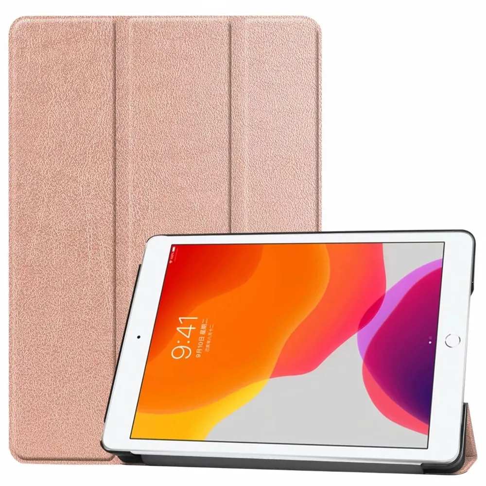 Rose gold Смарт-чехол из искусственной кожи для нового iPad 10,2 7th Generation Funda магнитный складной откидной Чехол-подставка для iPad 10,2 Чехол+ пленка+ ручка - Цвет: Rose gold
