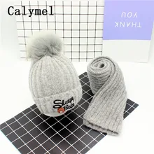 Calymel г. Милый шарф для девочек, Комплект Шапочки из мягкой шерсти теплая шерстяная шапка шейный платок, Повседневная вязаная шапка для детей