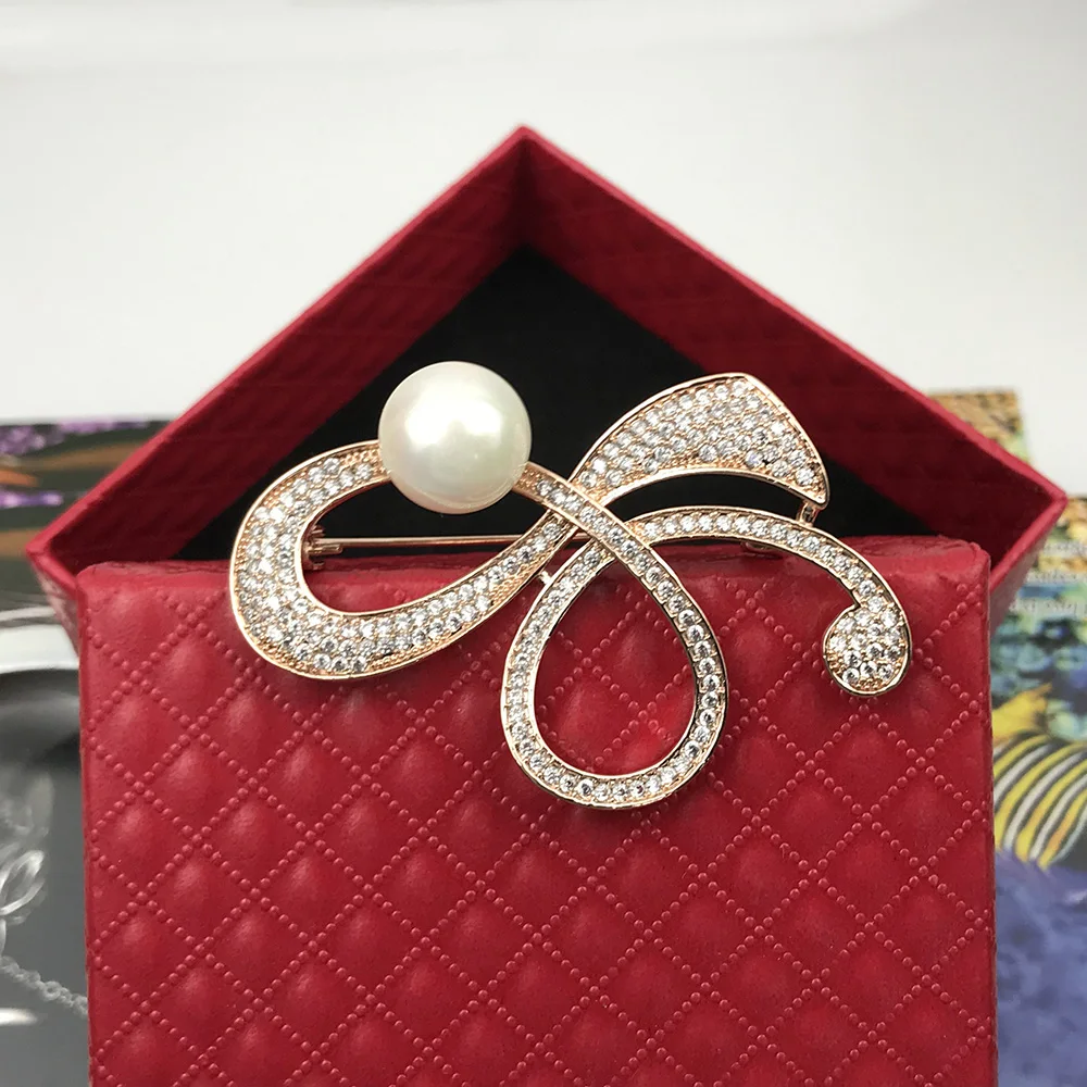 MADALENA SARARA Cubic Zircon Women Brooch Pin Double Flowers Style Pearl Elegant For Suit Jewelry Multi Styles PROMOTION | Украшения и