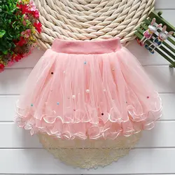 Meninas princesas saias primavera verão cor pérolas fofo gaze bebê cintura elástica saia curta bonito doce bebê crianças roupas
