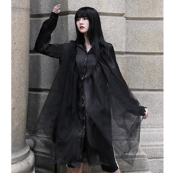 

thin style sexy long shirt for women 2020 summer niche design mesh patchwork clothes all-match fashion loose tops U473