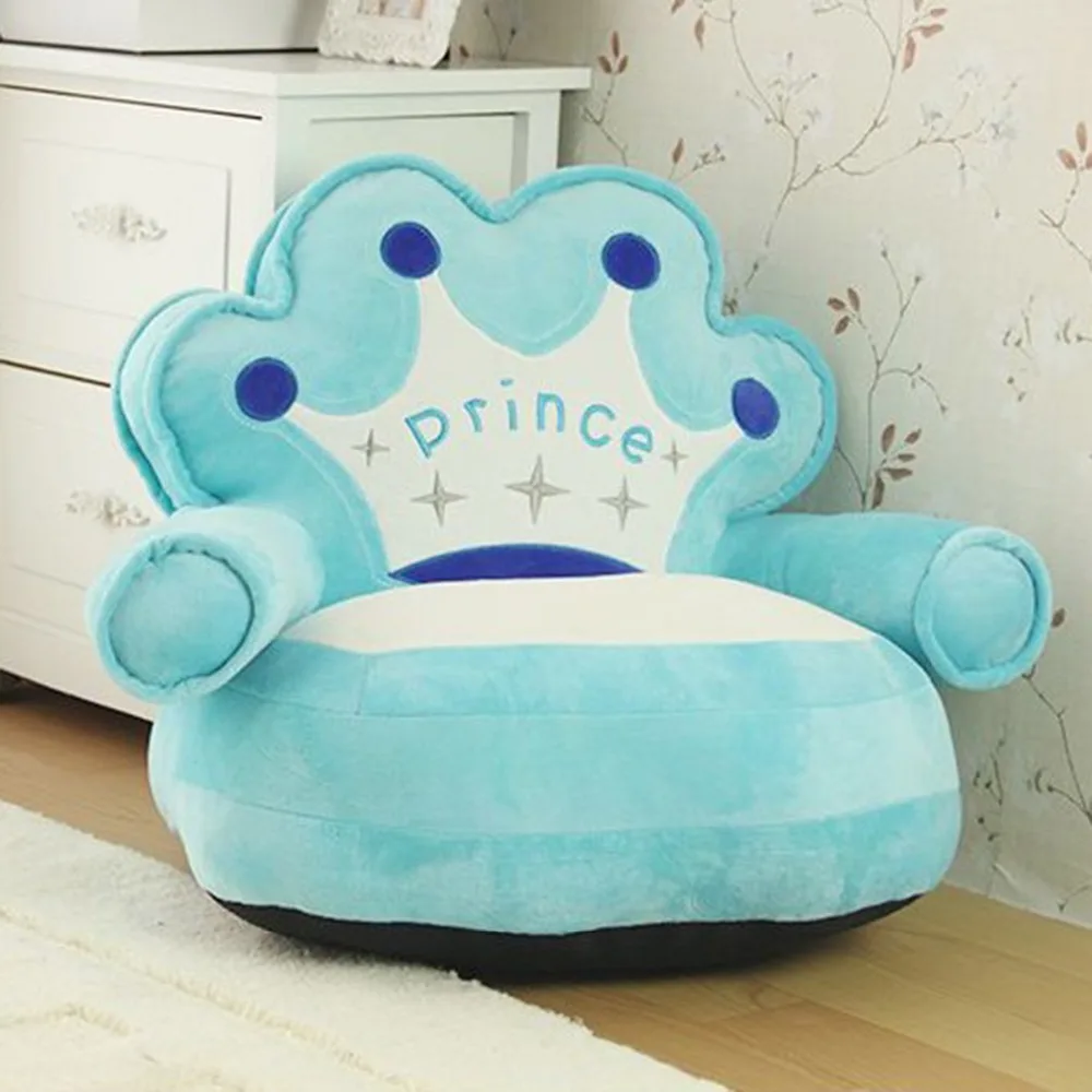 Only Cover No Filling Baby Bean Bag Cartoon Crown Seat Sofa Baby Chair Toddler Nest Puff Seat Bean Bag Plush Children Seat Cover
