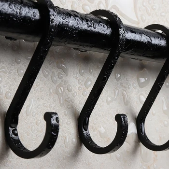 

Black 10 Hooks Wall Rail Rack Kitchen Utensil Hanging Shelf Rack Rustless Wall Mounted Space Aluminium 60cm
