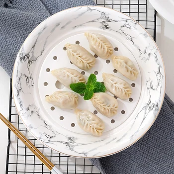 

Guci Nordic 10INCH Phnom Penh Dumpling Plate Double-deck Drainage Large Steamed Plate Steamed Fish Deep Plate Household Round