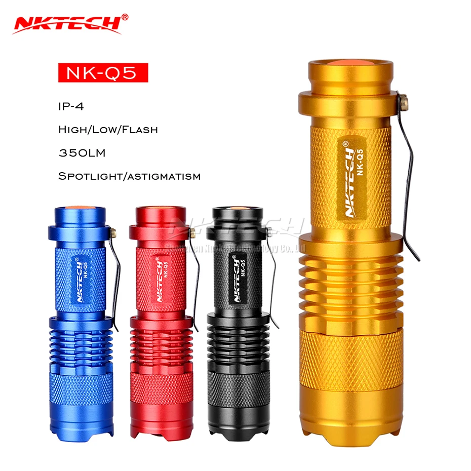 

NKTECH Flashlight NK-Q5 LED Super MINI 3.6" Zoomable 350LM Torch Zoom Head Lamp Focus For Camping Fishing Outdoor Hunting Bike