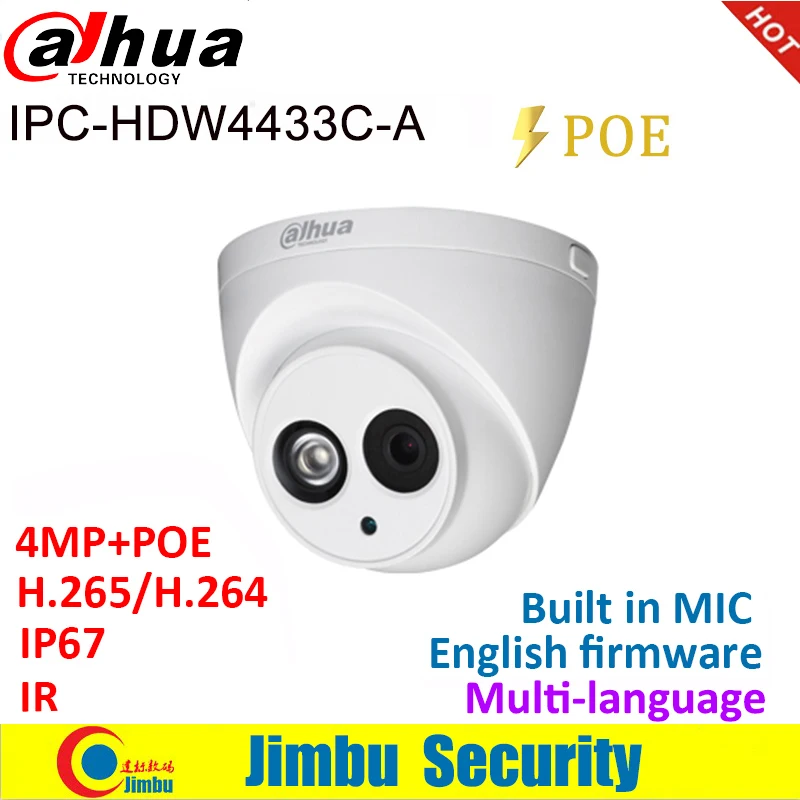 Dahua ip-камера 4MP IPC-HDW4433C-A IR30 мини камера POE starlight H265 H264 Встроенный микрофон cctv сети многоязычный купол