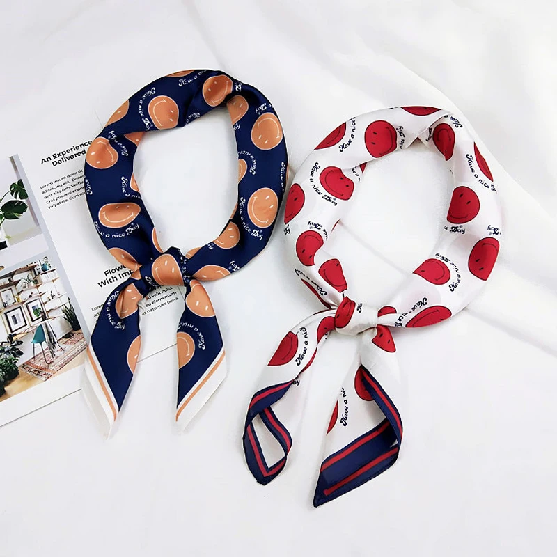 

Luna&Dolphin Hair Band Small Square Scarf 70*70 Smile Letter Print Navy Chiffon Silk Neck Scarves Neck Scarf Headband Bandana