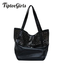 Модная винтажная женская сумка в стиле панк с заклепками, черная большая сумка, модная женская сумка на плечо, зимняя большая сумка для хранения, Женские повседневные сумки Сумка