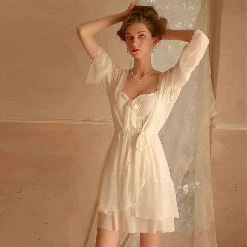 Sexy Mousse 2023 New Women Autumn Winter Pajamas Sexy Mesh See-through Temptation Sling Nightdress Lace Women's Nightgown Suit