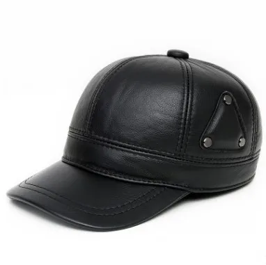 SILOQIN шляпа из натуральной кожи Snapback осень зима тренд Мужская Бейсболка Регулируемая теплая наушники козырьки первый слой из воловьей кожи - Цвет: Black