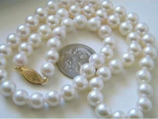 real 9-10mm south sea white natural pearl necklace 18 inch 14K gold marked
