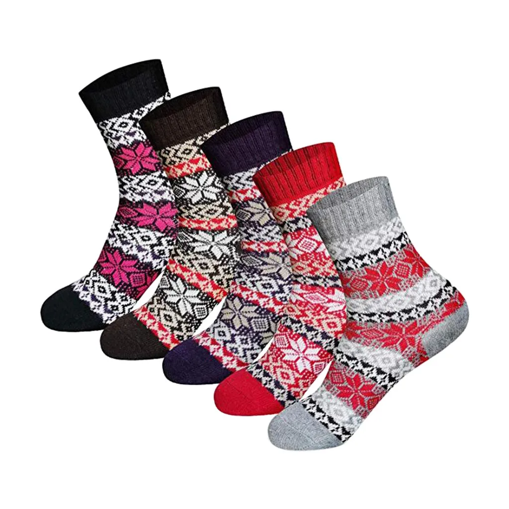 Feitong/5 пар носков, женские осенние зимние теплые толстые шерстяные винтажные цветные вязаные мягкие носки, женские трендовые уличные носки для скейтборда