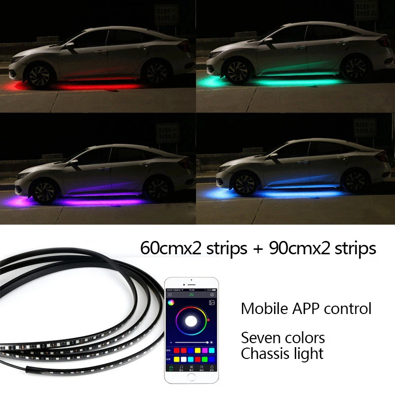 12 В под автомобиль светодиодный светильник s Underglow Гибкая полоса светильник s RGB атмосферная лампа авто шасси днище система светильник автомобильные аксессуары - Испускаемый цвет: 60cm 90cm APP