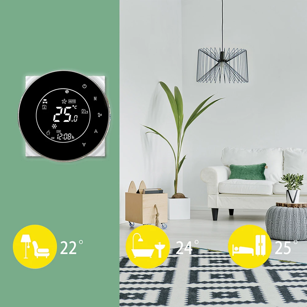

Home Thermostat Wifi Temperature Controller Central Air Conditioner LCD Display Touch Screen NTC Sensor Room Thermostat Two Pipe