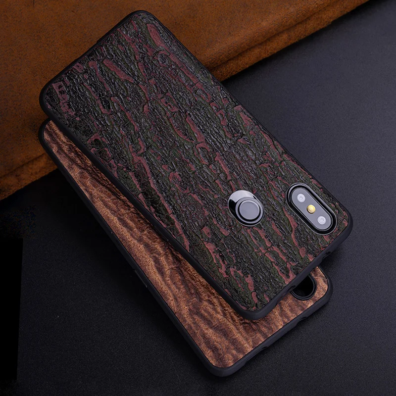 Discount Cheap cAn8S Cowhide Phone Case For Xiaomi Redmi Note 5 6 6a 7 7a 8 Pro For Mi 8 9 se 9T A1 A2 A3 lite Y3 Poco F1 Mix 2s 3 Bark texture Cover