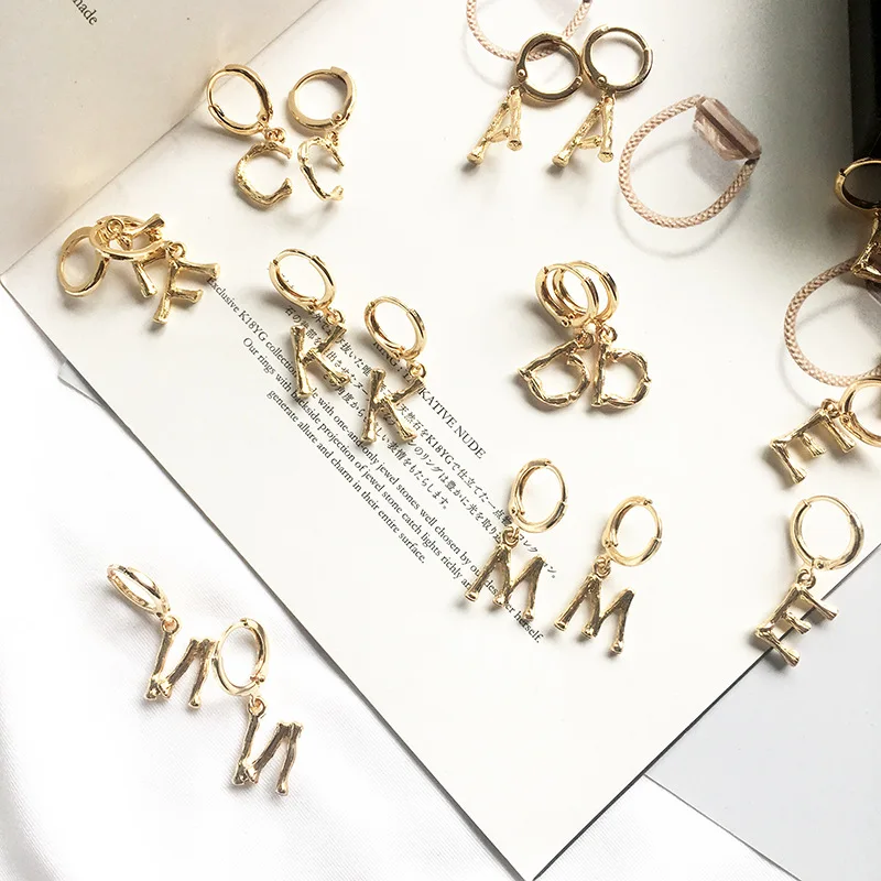 

15mm Small 26 Initial Hoop Earrings for Women Fashion Design Letter Alphabet Name Round Ring Earrings Love Gift