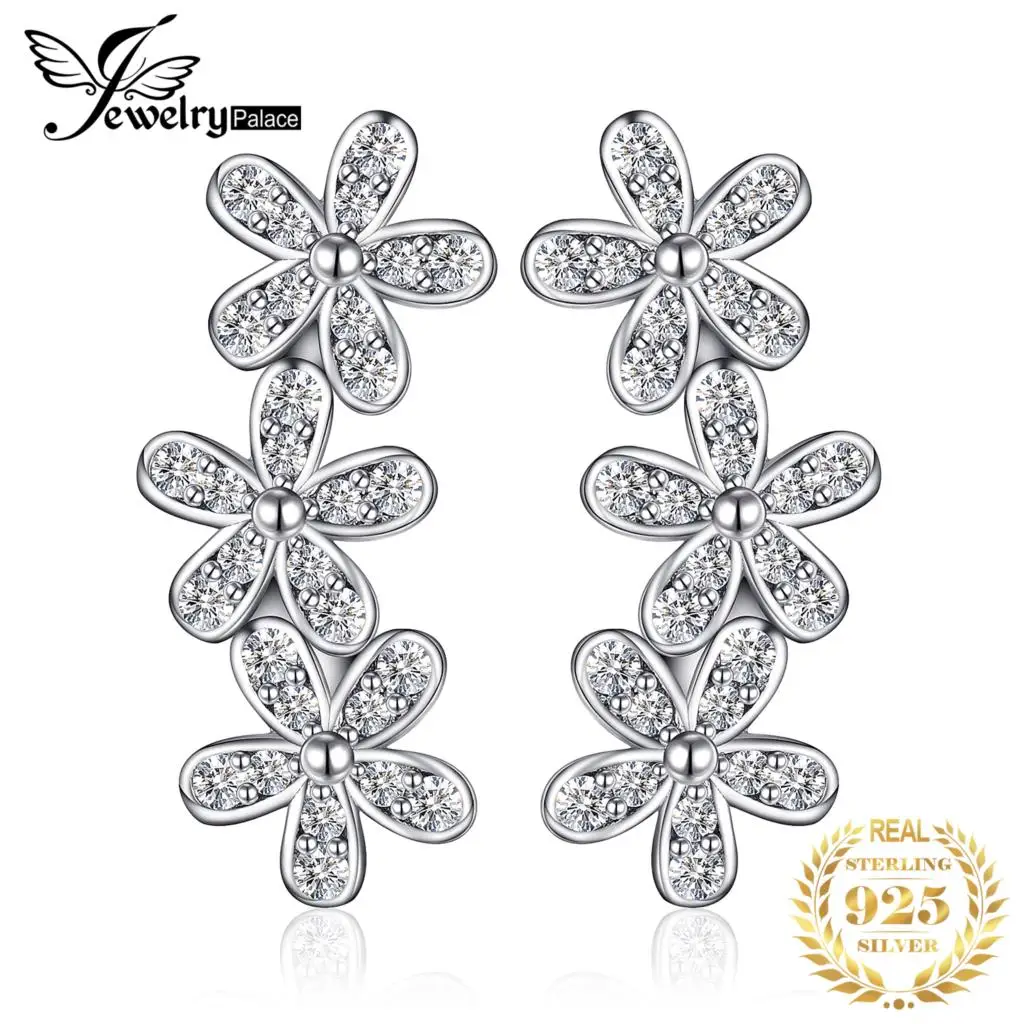 Jewelrypalace 925 стерлингов Серебряные серьги гвоздики элегантный Для женщин кубический цирконий, ювелирные Ослепительная Дейзи модные подарки