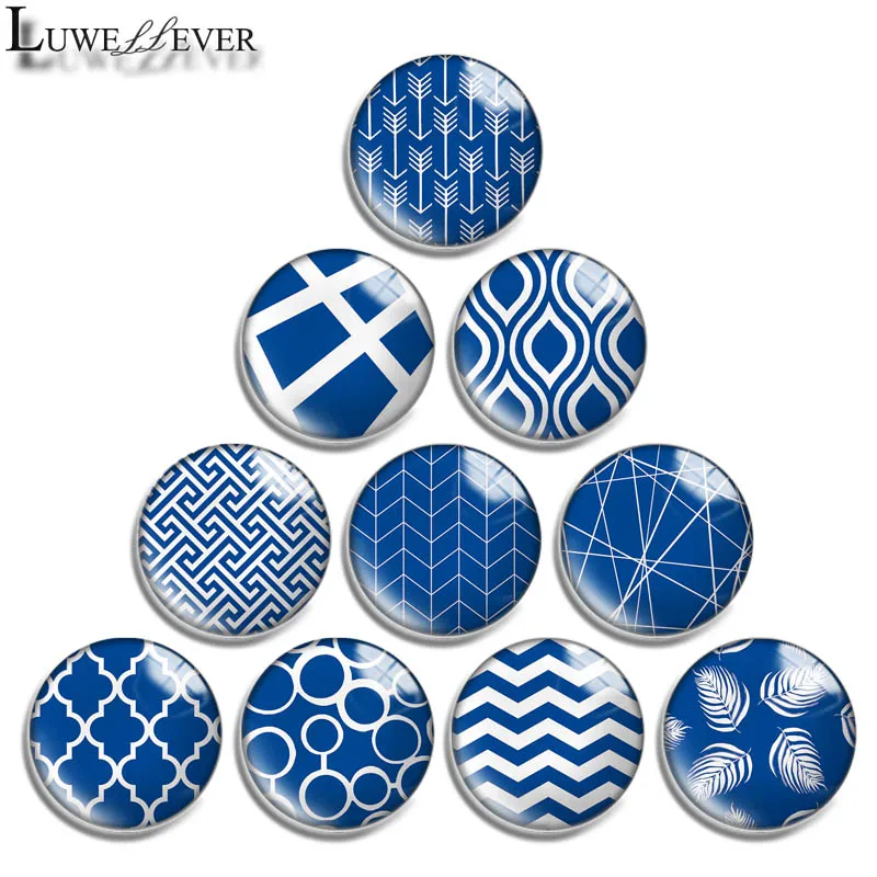 

12mm 14mm 16mm 20mm 25mm 30mm 689 Navy Geometry Mix Round Glass Cabochon Jewelry Finding 18mm Snap Button Charm Bracelet