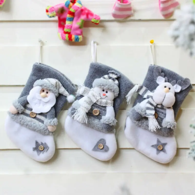 Christmas Socks Bag Christmas Stocking Mini Sock Santa Claus Candy Kids Children Gift Bag Xmas Tree Hanging Decor