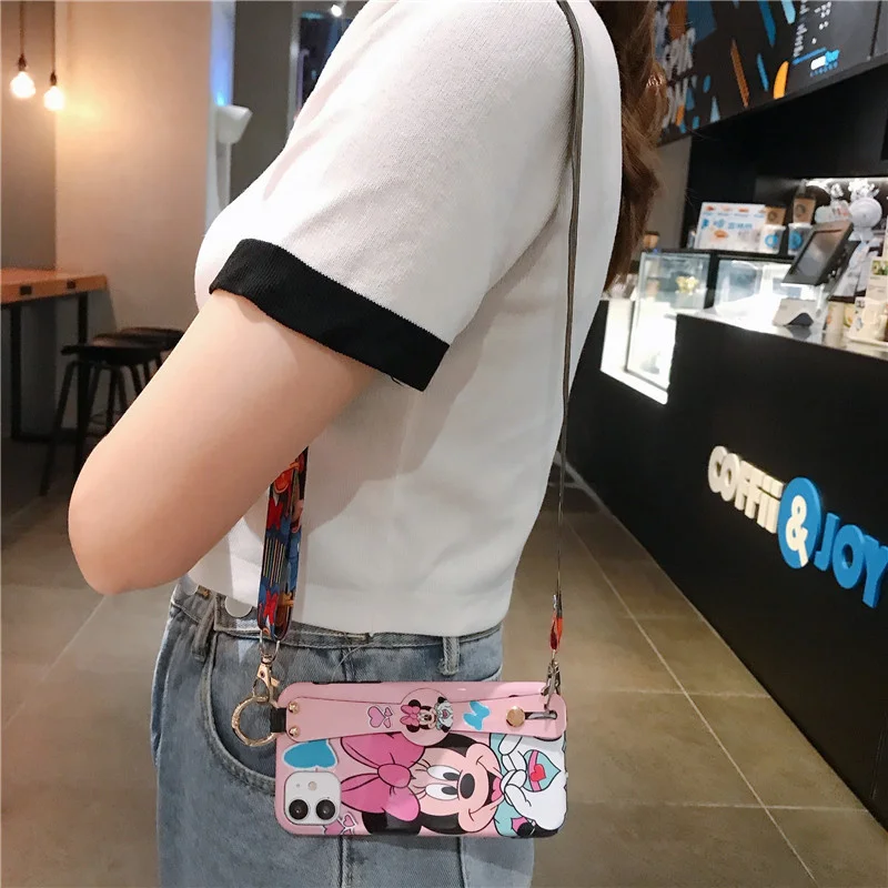 Disney Cartoon Mickey Minnie Mouse Daisy Donald Duck Wrist Strap Lanyard Phone Case For IPhone 12 Pro Max 11 7 8 Plus X XR SE XS