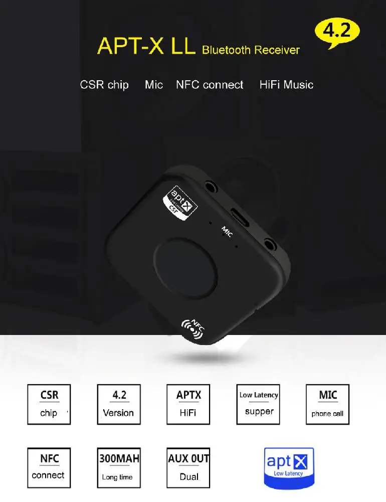 B7 Plus беспроводной Bluetooth 4,2 приемник aptX LL с низкой задержкой двухпортовый аудио NFC музыкальный адаптер для ноутбука телефона автомобиля R20