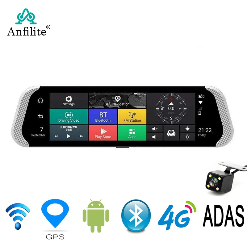 10 дюймов 4G Автомобильный видеорегистратор Камера ADAS Android Dvr авторегистрация с gps-навигацией Full HD 1080P видеорегистратор две камеры s Vehicele